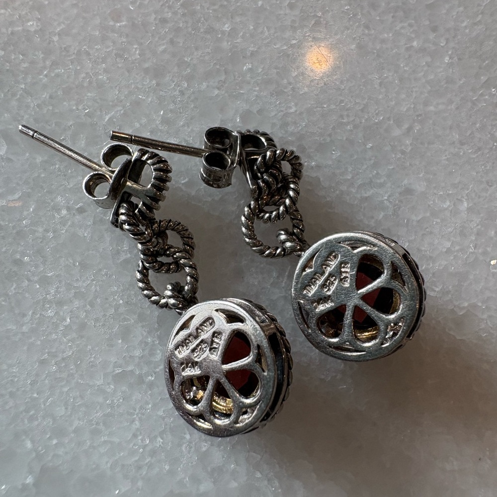 Silver Garnet 925 14k Earrings - Picture 2 of 3
